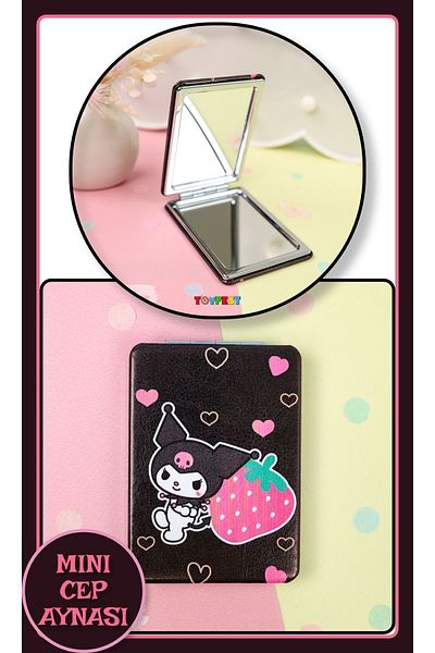 TOYFEST مرآة جيب صغيرة على شكل كورومي مقاس 8.6 سم × 6.2 سم - فراولة سوداء موديل 3