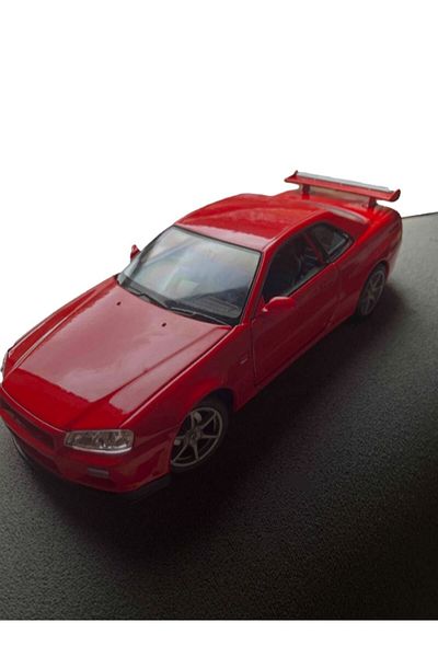 TOYFEST سيارة نيسان سكاي لاين جي تي آر R34 حمراء قابلة للفتح والسحب ويللي 1:32 - 11.5 سم