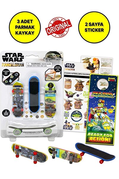TOYFEST Star Wars Mandalorian Baby Yoda Figürlü 3 lü Parmak Kaykay ve 2 Sayfa...