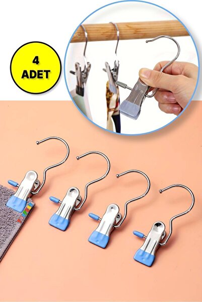 TOYFEST Paslanmaz Çelik Pantolon - Şal - Şapka - Fular - Atkı - Çanta Askısı Mandallı Askı - 4 ADET