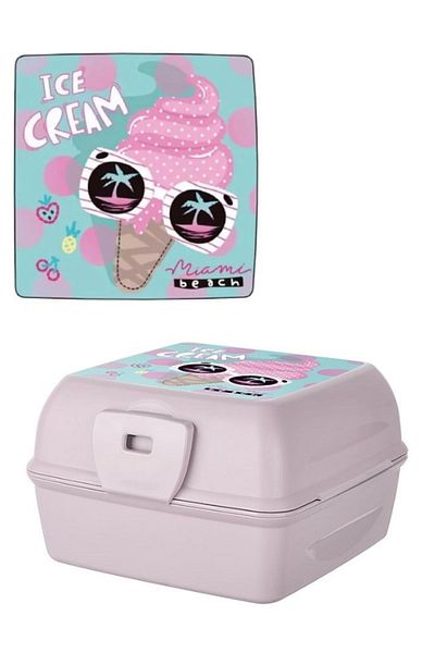 TOYFEST 2 Layers and Lid School Lunch Box with Fork & Spoon Storage Container - Ice Cream Model - 1 PC