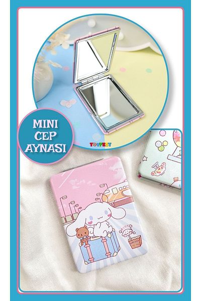 TOYFEST مرآة جيب صغيرة على شكل سينامورول مقاس 8.6 سم × 6.2 سم - موديل السفر بالطائرة 3