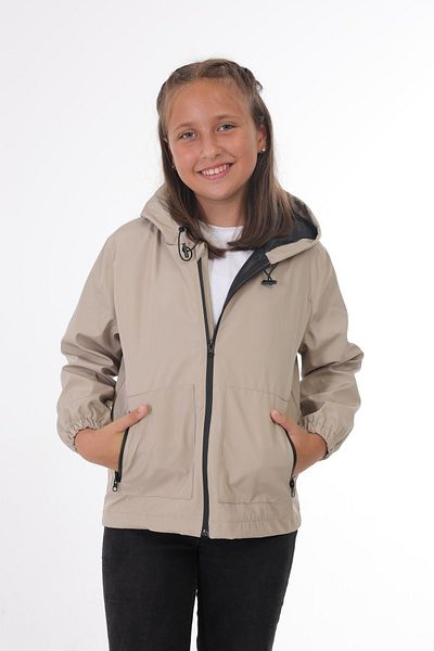 freemen Girl's Stone Lined Water and Windproof Hooded Double Zipper Raincoat