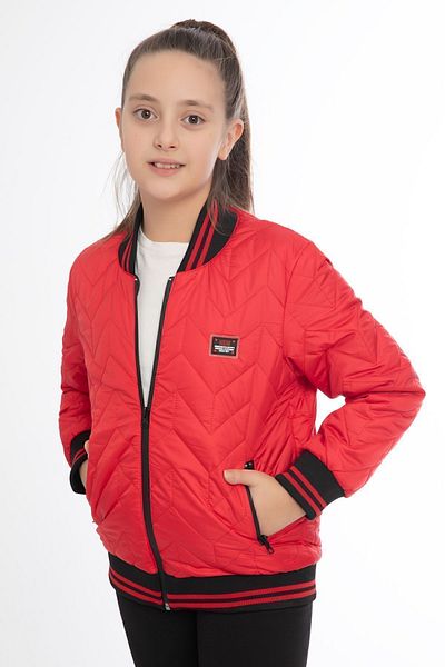 Firststops Girl's Red College Collar Lined Water and Windproof Zippered Pocket Coat Jacket