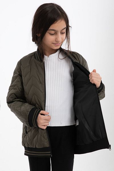Montland Girl's Khaki College Collar Lined Water and Windproof Zippered Pocket Coat Jacket