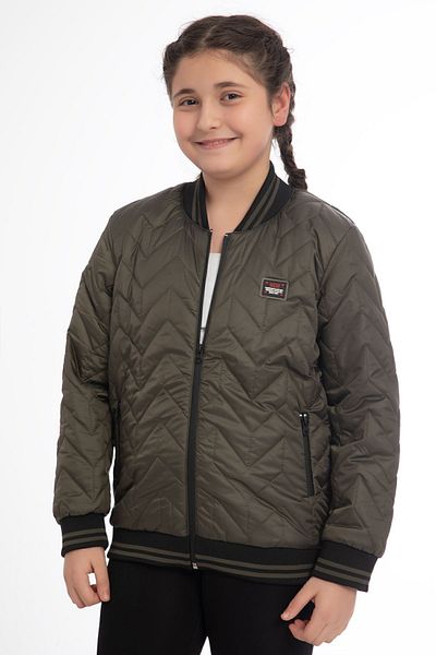 Royalside Girl's Khaki College Collar Lined Water and Windproof Zippered Pocket Coat Jacket