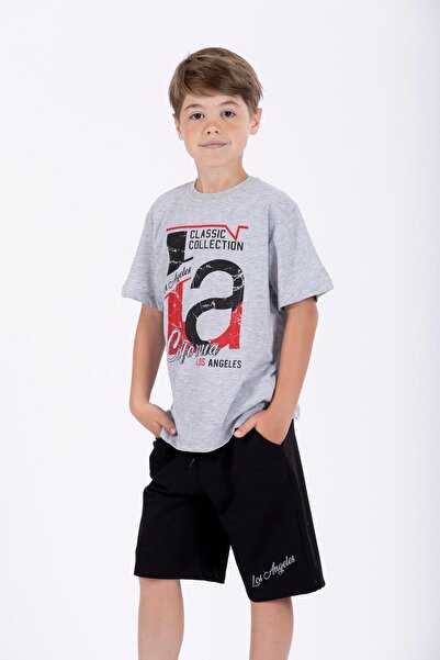 zepkids Crew Neck Short Sleeve Classic Collection Printed Gray Color Boy Capri Suit
