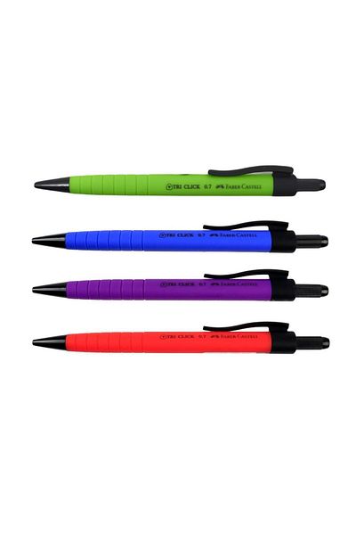 Faber Castell Faber-Castell Versatil Tri Click Pen - Rubber Coating, 0.7 Tips, 4 Pieces 17189