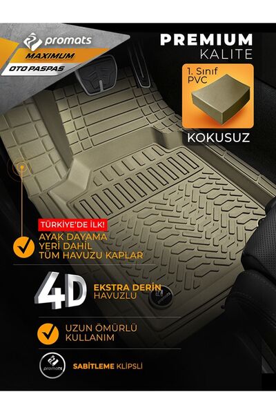 PROMATS Passat Cc 2008-2012 Model Ve Sonrası Uyumlu Oto Paspas 4d Maximum (bej)