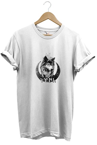 The Baski تي شيرت أبيض فاخر - 100% قطن، نص تركي ومطبوع عليه علم الحمار الوحشي