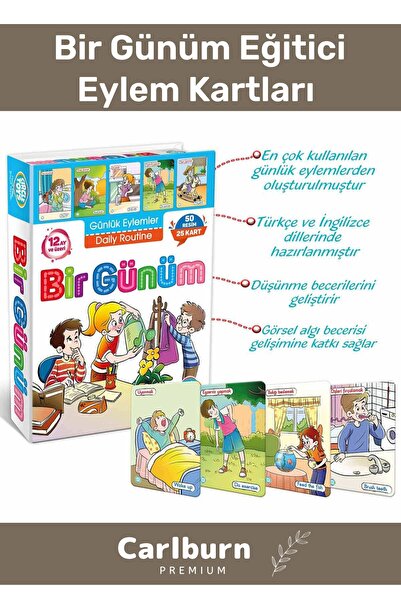 Carlburn Özel Üretim Zeka Geliştirici Eğitici Kişisel Gelişim Çocuk Bir Günüm Eylem Resimli Aktivite Kartları