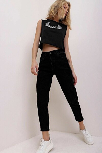 DRC trend Pantaloni negri Mom Jean din Lycra (culoarea nu se estompează)