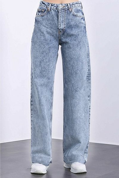 DRC trend Justin 90's Lycra - Zăpadă albastră pentru femei, talie super înaltă, blugi largi din denim Pantaloni Palazzo