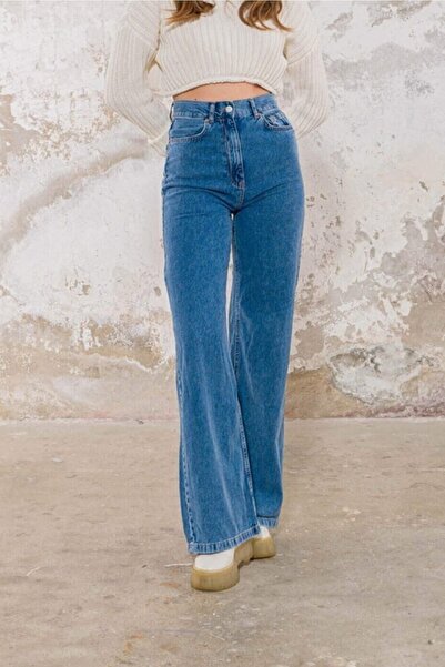 DRC trend Μεσαίο Μπλε Lycra - Σούπερ Ψηλόμεσο Χαλαρό Palazzo Jeans