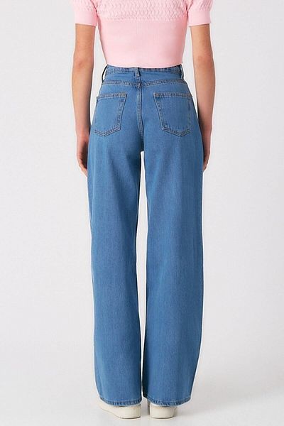 DRC trend Blugi din denim cu talie super înaltă, cu lycra albastră, pentru femei, Pantaloni Palazzo