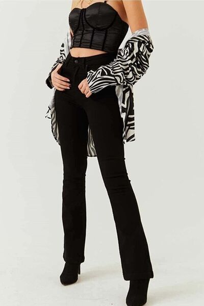 DRC trend Hot Women Pantaloni de denim cu picior evazat negru, blugi evazați ...