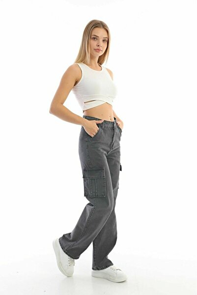 DRC trend Gangster Smoked Cargo Loose No Back Pocket Lycra Super High Waist J...