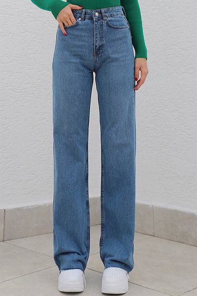 DRC trend Pantaloni Palazzo de blugi largi din lycra albastru mediu cu talie super inalta