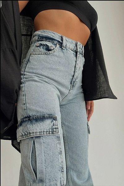 DRC trend Aphrodite Lycra, buzunar cargo deschis pentru femei, cu talie super înaltă, blugi largi, pantaloni palazzo din denim