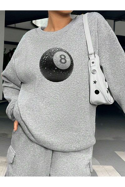 Mythologie Φούτερ 8 Top Oversize - Γκρι στάμπα, Crew Neck