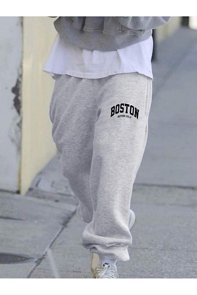 Mythologie Boston Beyond Self High Waist Rubber Leg Jogger Sweatpants - Γκρι εμπριμέ χειμώνα