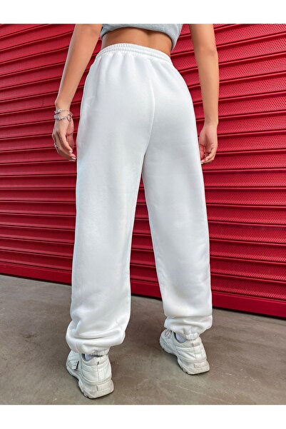 Trendglow Πεταλούδα Διαφορετικό Ψηλόμεσο Λευκό εμπριμέ λαστιχένιο πόδι Χειμερινό αθλητικό παντελόνι Jogger