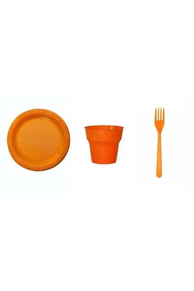 Ambalaj Evi Plate Set Plastic Party Plate Set Orange 75 Pieces