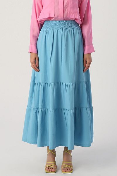ALLDAY Turquoise Gipe Detailed Long Skirt
