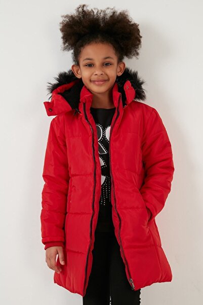 Lela Girl's Coat with Faux Fur Collar and Plush Lining and Removable Hood 5760043