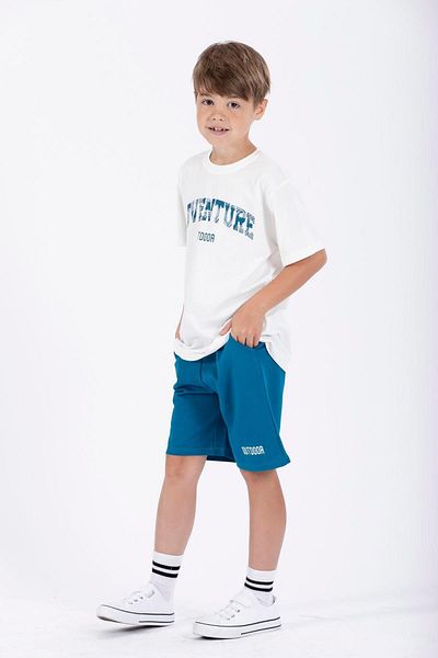 zepkids Set de pantaloni scurți pentru băieți de culoare albastru petrol cu ​​imprimeu text