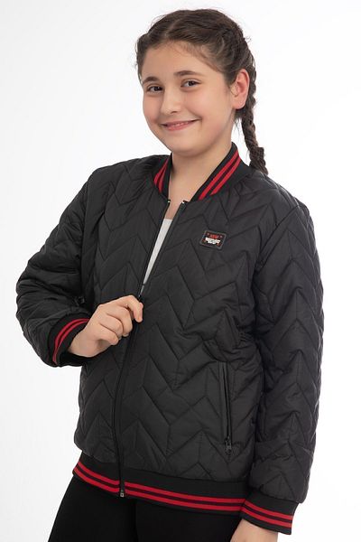Royalside Girl's Black College Collar Lined Water and Windproof Zippered Pocket Coat Jacket