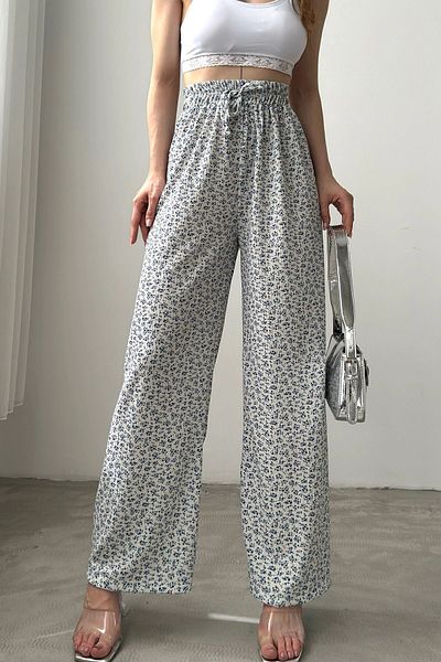 bacc Gray Patterned Women's Trousers - Elastic Waist, Wrap Bcdf-241104