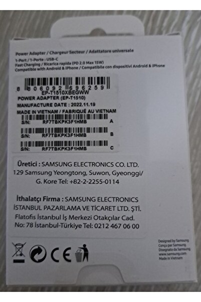 Samsung A14 Şarj Cihazı 15w + Type-c Kablo