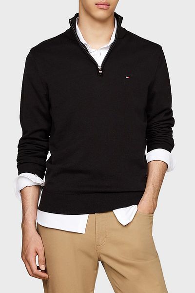 Tommy Hilfiger Pánský bavlněný svetr s límečkem – Regular Fit Mw0Mw37331 Bds