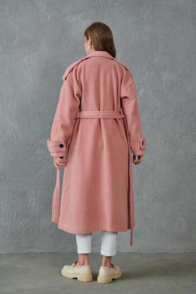 vuvutasarım Dried Rose Midi Coat - Double Breasted Collar, Belt Closure, Long Sleeve, Lined 9002