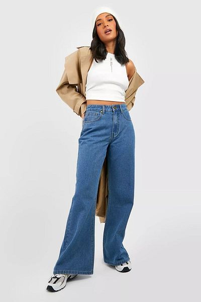 DRC trend Pantaloni de damă Aliss Mid Blue Power Lycra, cu talie înaltă, cu picioare largi