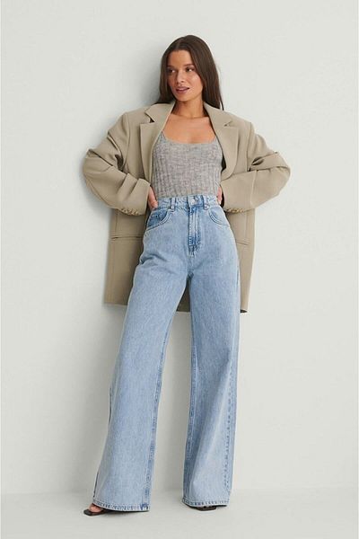 DRC trend Pantaloni largi de damă Ice Snow Lycra cu talie super înaltă, blugi, pantaloni Palazzo
