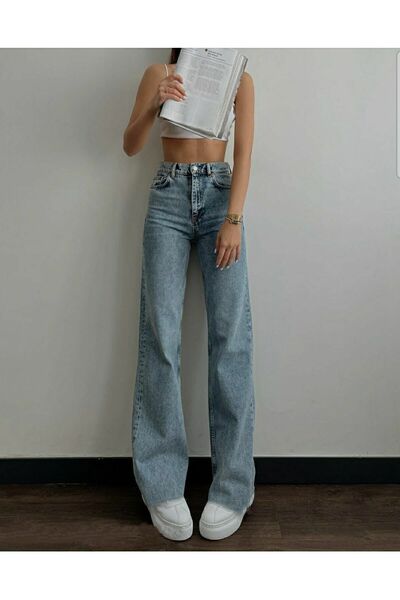 DRC trend Ess Women - Pantaloni Palazzo din denim cu talie super înaltă și pi...