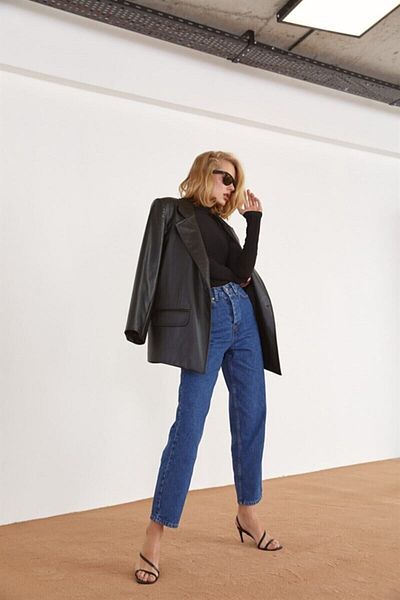DRC trend Blugi Mom Blue Lycra Talie Înaltă Blugi Denim