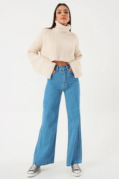 DRC trend Luiz Lycra anii 90 - Blugi albaștri cu talie super înaltă, blugi largi, pantaloni Palazzo