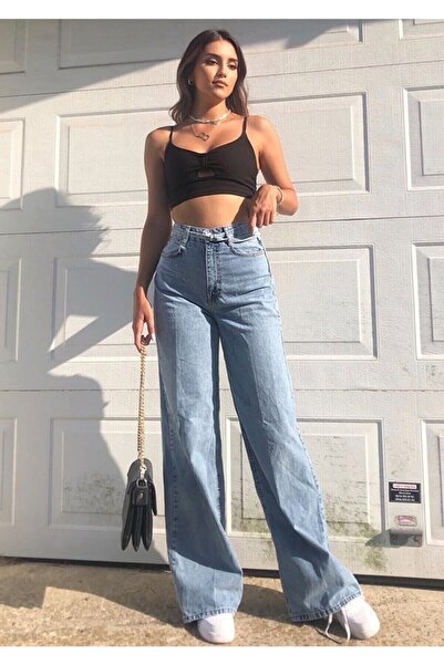 DRC trend Сини дамски дънки Buzkar от ликра - висока талия, свободни крачоли