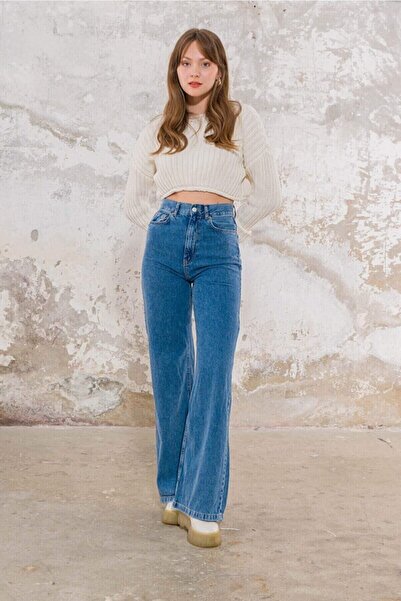 DRC trend Μεσαίο Μπλε Lycra - Σούπερ Ψηλόμεσο Χαλαρό Palazzo Jeans