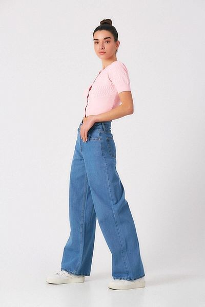 DRC trend Blugi din denim cu talie super înaltă, cu lycra albastră, pentru femei, Pantaloni Palazzo