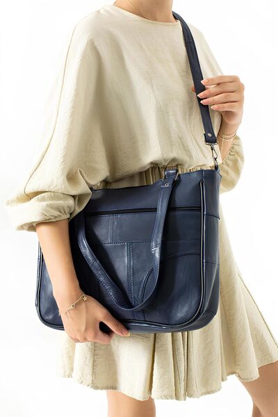 Erzeno Luxus női kézi és válltáska - valódi bőr, nagy méretű, sötétkék |   Minőség