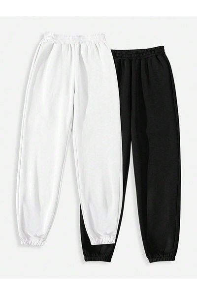 Mythologie High Waist Elastic Leg - Black and White Printed Winter Jogger Sweatpants