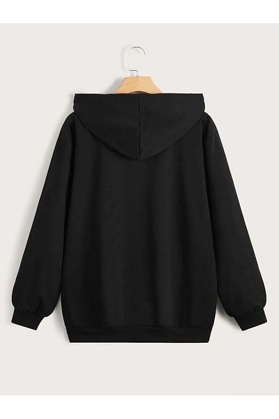 Mythologie Y2k Butterfly B Thick Cardigan - Μαύρη εμπριμέ καλοκαιρινή υπερμεγέθη ζακέτα με κουκούλα με τσέπη με φερμουάρ
