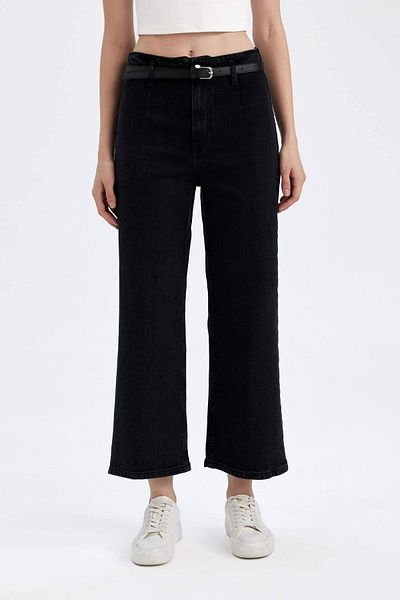 DeFacto High Waist Comfortable Fit Ankle Length Flared Leg Belted Jeans - D5887Ax24Wn