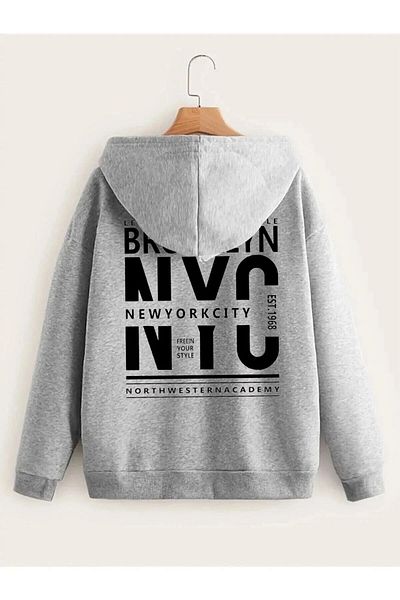 Mythologie Brooklyn Nyc Grey Oversize Χοντρή Ζακέτα - Χειμερινή κουκούλα με κουκούλα και φερμουάρ