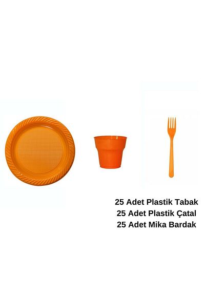Ambalaj Evi Plate Set Plastic Party Plate Set Orange 75 Pieces