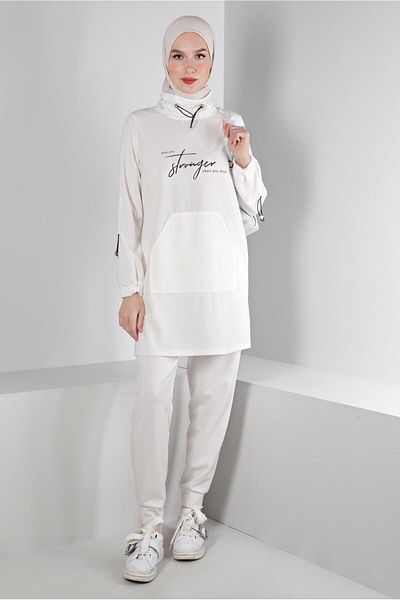Alvina Printed and Gathered Collar Two Tracksuit Set - 43365